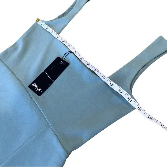 Nasty Gal Square Neck Split Hem Midi Sage Dress Size 4 - Picture 12 of 16